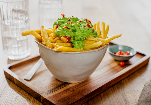 Erbsen Guacamole mit Air Fryer Frites