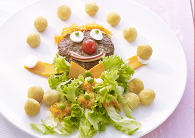 Jonglierender Bulettenclown mit Pom Poms