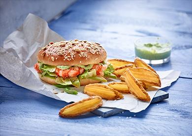 Premium Garnelen-Burger mit Pesto-Dip