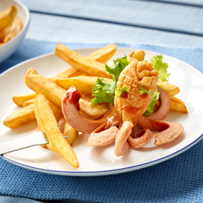 Wiener Würstchen-Oktopus mit Fritteusen Frites Rustikal