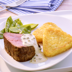 Rinderfilet mit grüner Pfeffersauce und Rösti